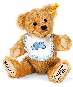 Personalised Birth Teddy Bear in Blue by Steiff 002021