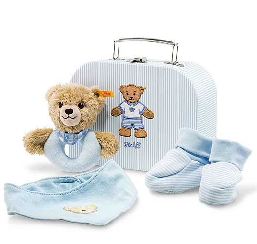 Steiff Sleep Well Bear Grip Toy with Rattle Set In Suitcase